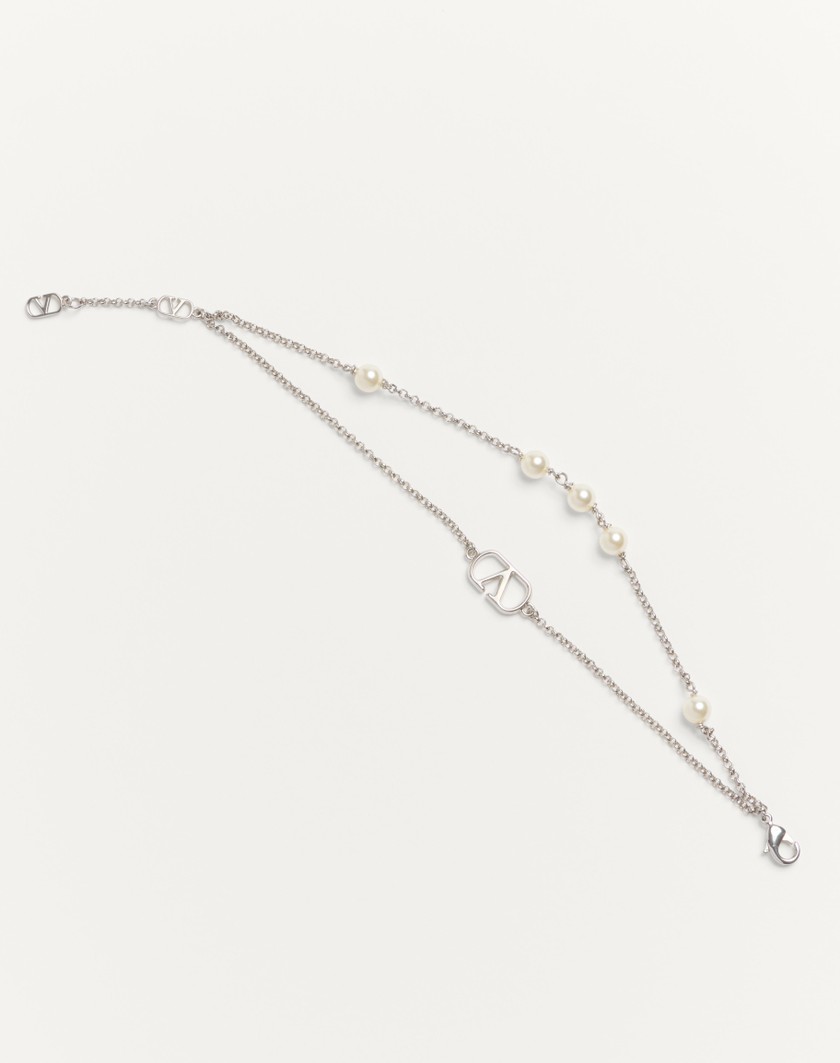 Valentino Handbags Bracciale Vlogo Signature In Metallo E Perle Swarovski® per Donna in Palladio/crystal | Valentino IT Spedizione gratuita