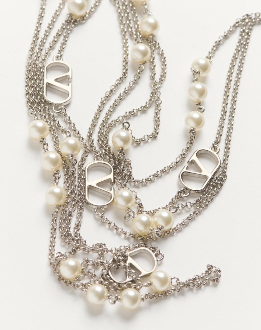 Valentino Handbags Collana Vlogo Signature In Metallo E Perle Swarovski® per Donna in Palladio/crystal | Valentino IT Sconto di tempo limitato