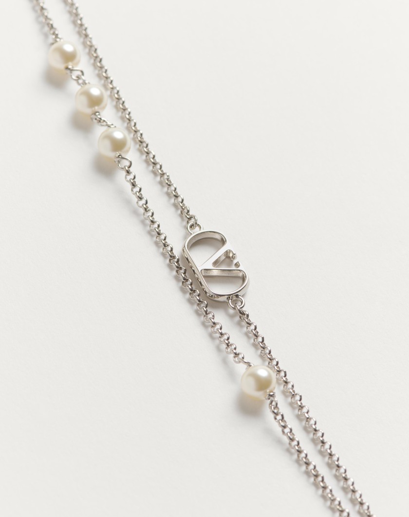 Valentino Handbags Collana Vlogo Signature In Metallo E Perle Swarovski® per Donna in Palladio/crystal | Valentino IT Sconto di tempo limitato