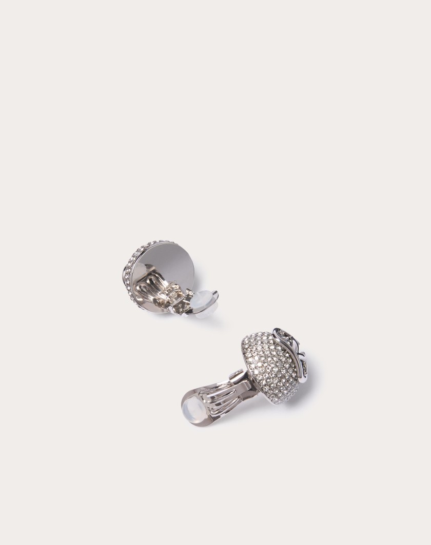 Valentino Handbags Orecchini Vlogo Signature In Metallo E Cristalli Swarovski® per Donna in Palladio/crystal | Valentino IT Fornitura limitata