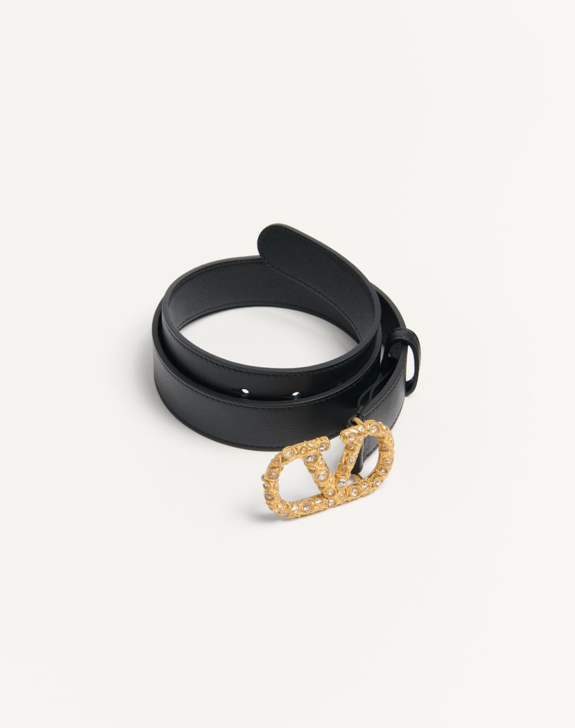 Valentino Handbags Cintura Vlogo Signature In Vitello Lucido Con Cristalli 30 Mm per Donna in Nero/crystal | Valentino IT Offerta Giorno del Papà