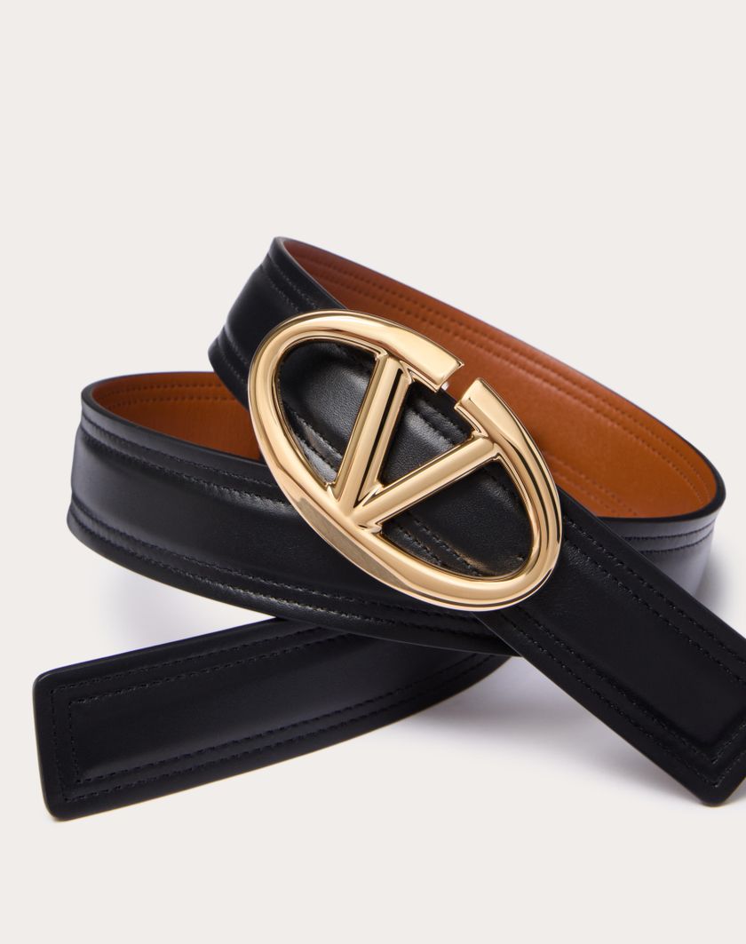 Valentino Handbags Cintura Vlogo The Bold Edition In Vitello Lucido 30 Mm per Donna in Nero/marrone | Valentino IT Offerte stagionali