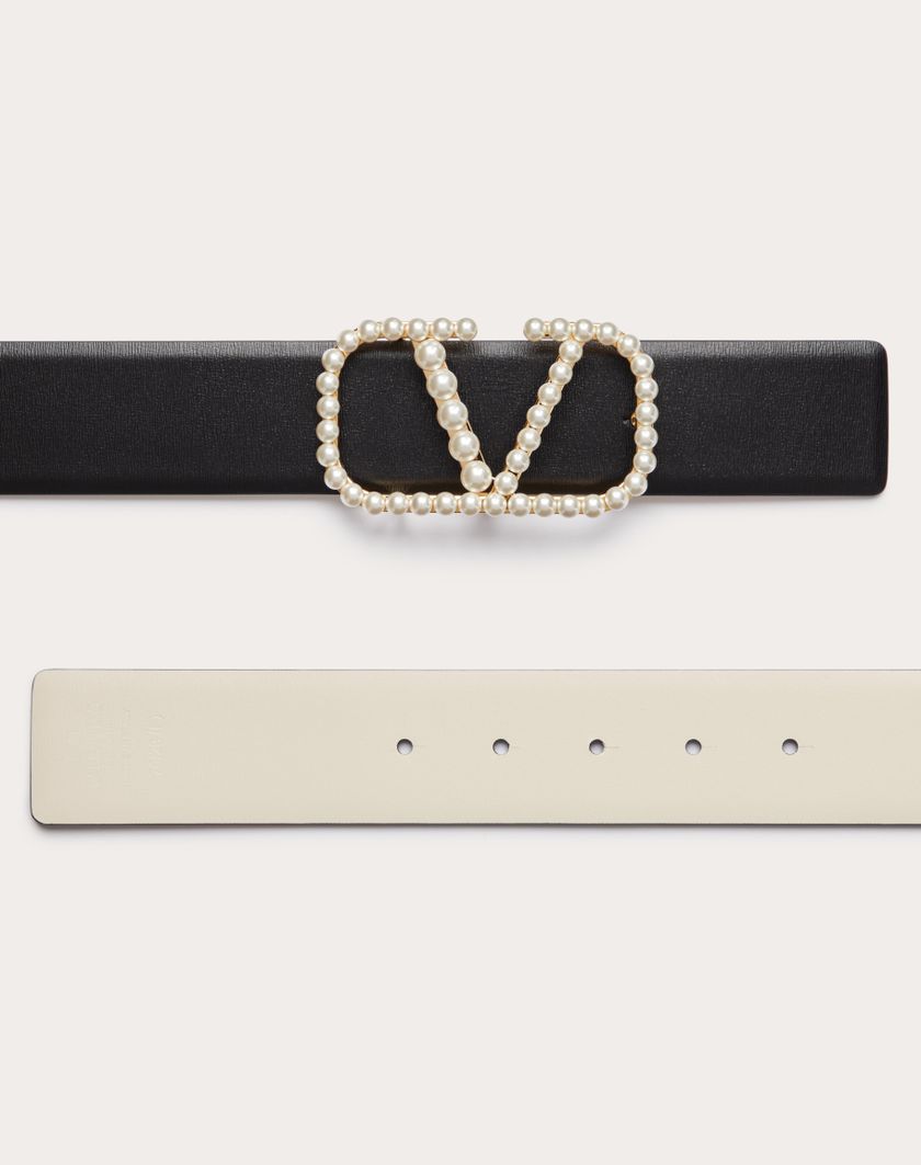 Valentino Handbags Cintura Reversibile Vlogo Signature In Vitello Lucido Con Perle 40 Mm per Donna in Nero/light Ivory | Valentino IT ACQUISTA ORA
