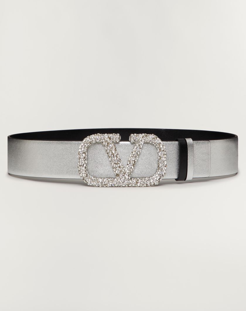 Valentino Handbags Cintura Reversibile Vlogo Signature In Vitello Metallizzato 40 Mm per Donna in Silver/nero/crystal | Valentino IT Ultimi due giorni