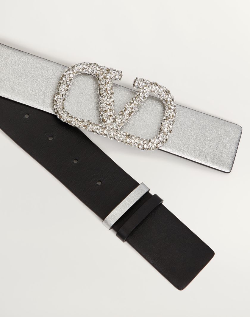 Valentino Handbags Cintura Reversibile Vlogo Signature In Vitello Metallizzato 40 Mm per Donna in Silver/nero/crystal | Valentino IT Ultimi due giorni
