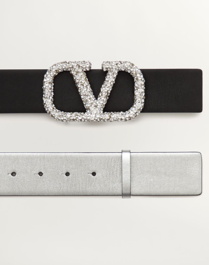 Valentino Handbags Cintura Reversibile Vlogo Signature In Vitello Metallizzato 40 Mm per Donna in Silver/nero/crystal | Valentino IT Ultimi due giorni