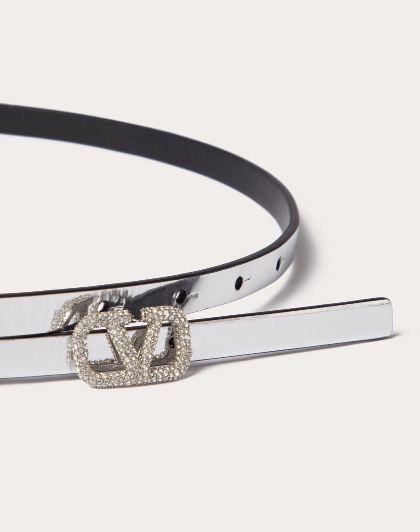 Valentino Handbags Cintura Vlogo Signature In Vitello Specchiato 10 Mm per Donna in Argento | Valentino IT Only for today