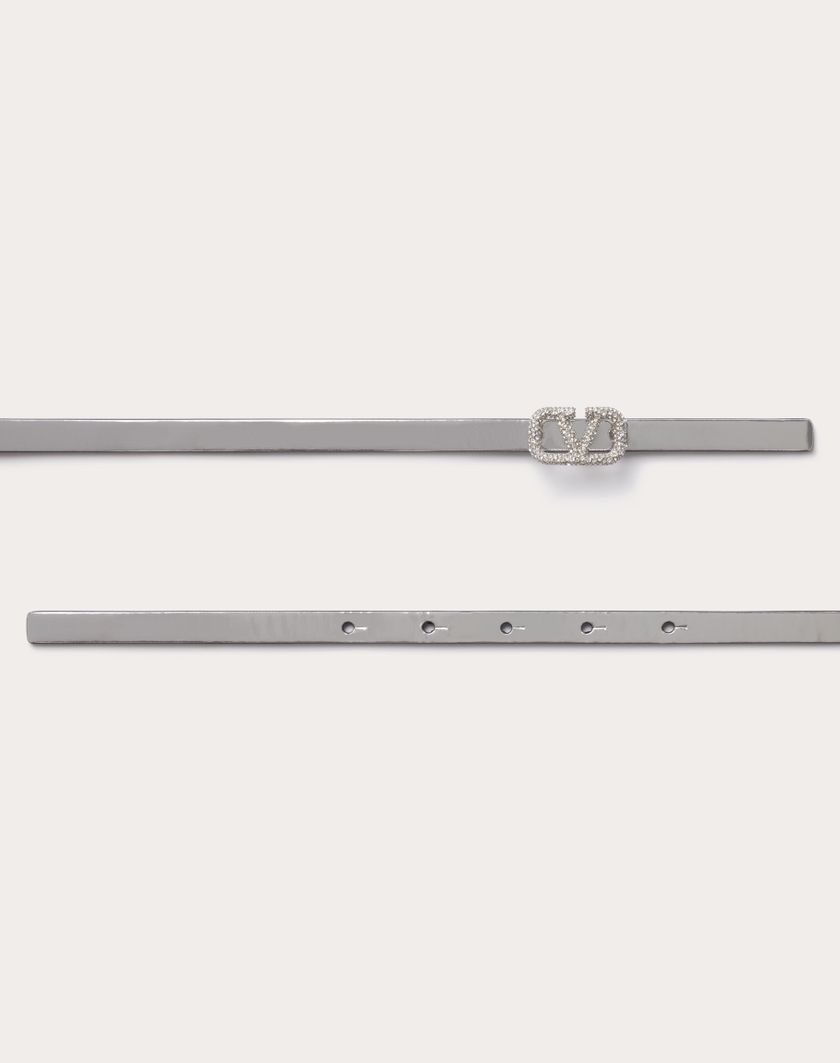 Valentino Handbags Cintura Vlogo Signature In Vitello Specchiato 10 Mm per Donna in Argento | Valentino IT Only for today