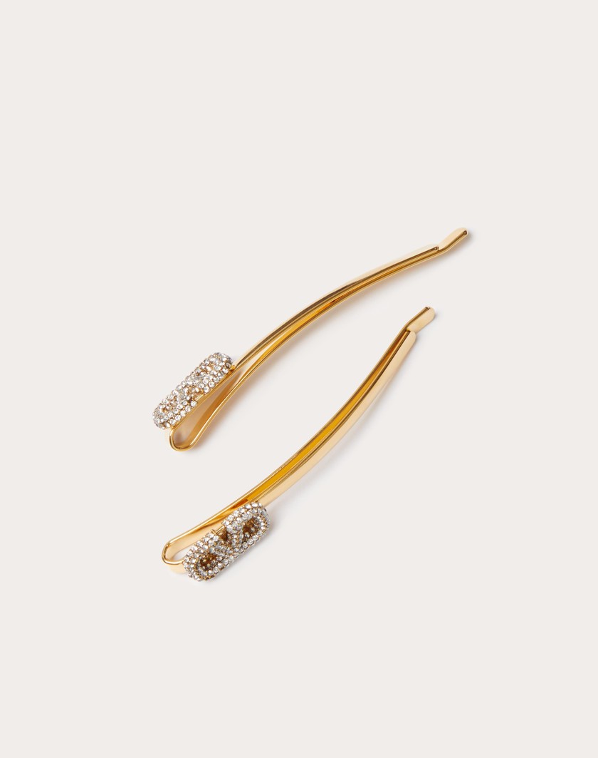 Valentino Handbags Fermagli Per Capelli Vlogo Signature In Metallo E Cristalli Swarovski® per Donna in Oro | Valentino IT In vendita