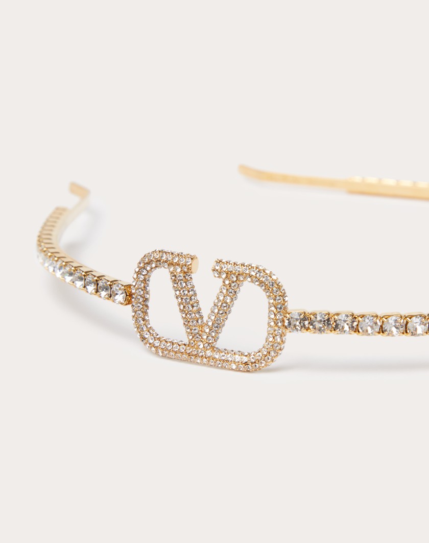 Valentino Handbags Cerchietto Vlogo Signature In Metallo E Cristalli Swarovski® per Donna in Oro | Valentino IT Duty-free