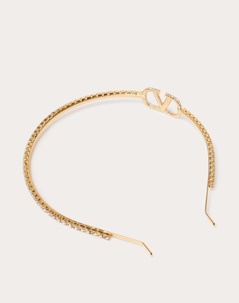 Valentino Handbags Cerchietto Vlogo Signature In Metallo E Cristalli Swarovski® per Donna in Oro | Valentino IT Duty-free