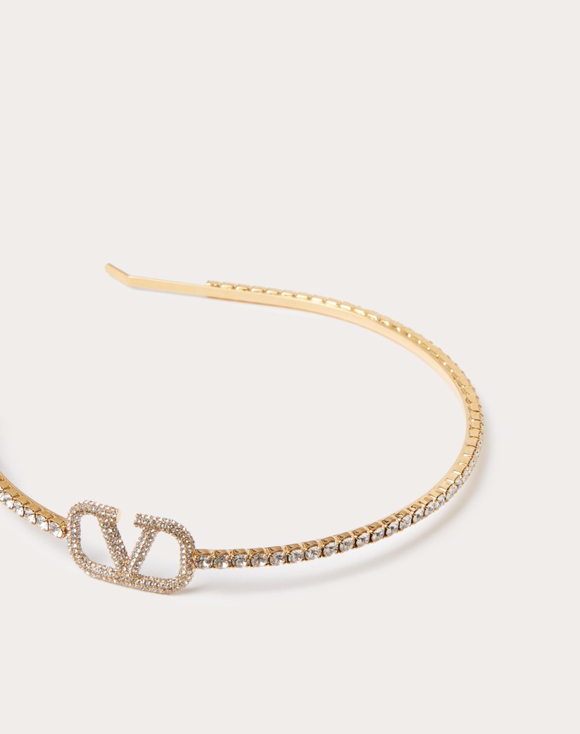 Valentino Handbags Cerchietto Vlogo Signature In Metallo E Cristalli Swarovski® per Donna in Oro | Valentino IT Duty-free