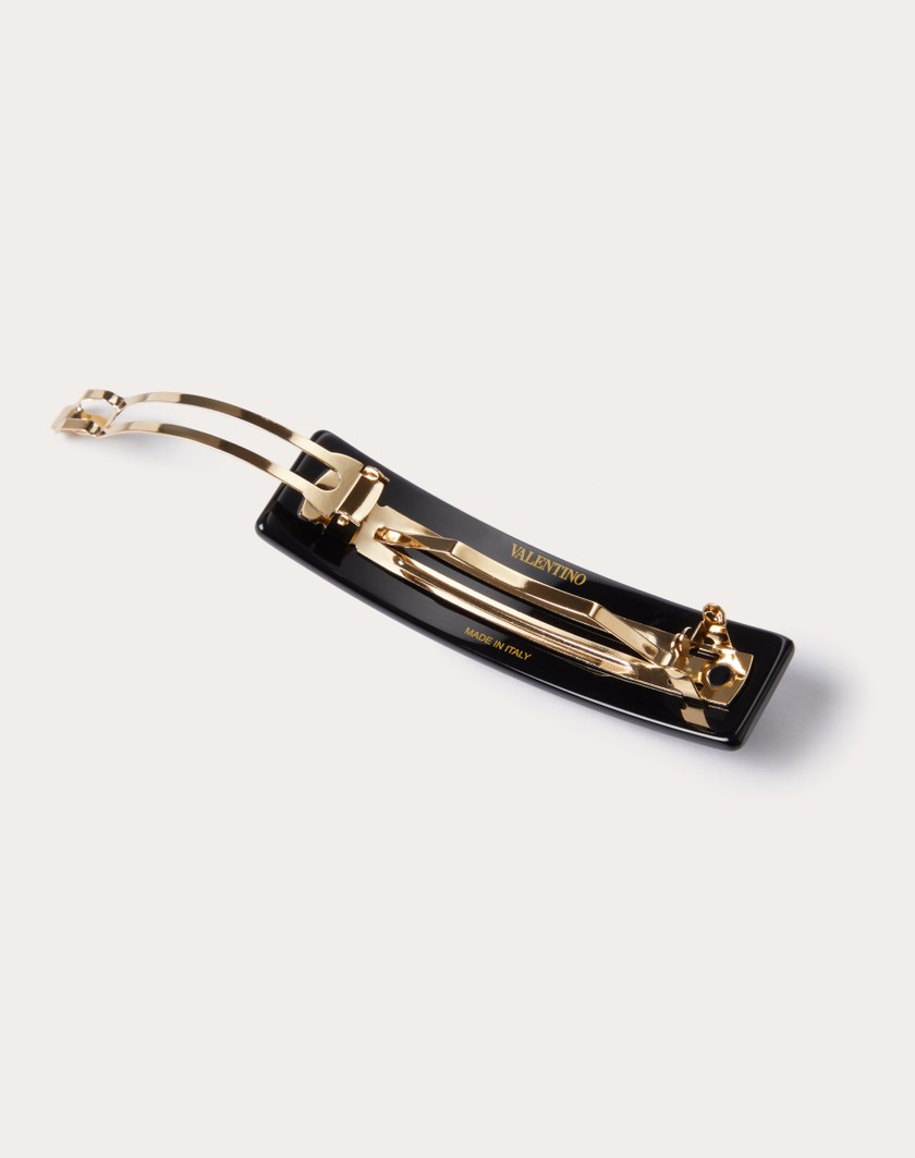 Valentino Handbags Fermaglio Per Capelli Vlogo Signature In Metallo Resina E Cristalli Swarovski® per Donna in Nero/oro/crystal | Valentino IT Italia