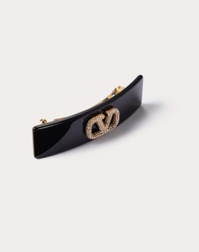 Valentino Handbags Fermaglio Per Capelli Vlogo Signature In Metallo Resina E Cristalli Swarovski® per Donna in Nero/oro/crystal | Valentino IT Italia