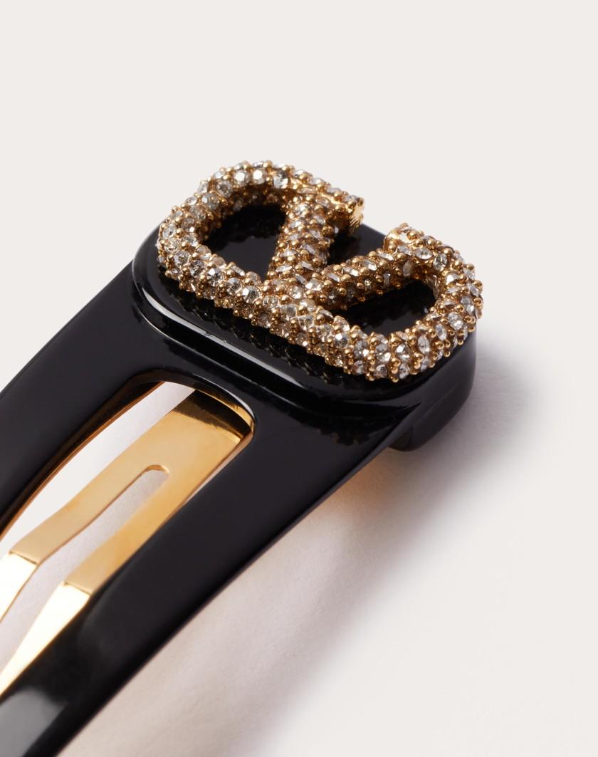 Valentino Handbags Fermagli Per Capelli Vlogo Signature In Metallo Resina E Cristalli Swarovski® per Donna in Nero/oro/crystal | Valentino IT In Linea