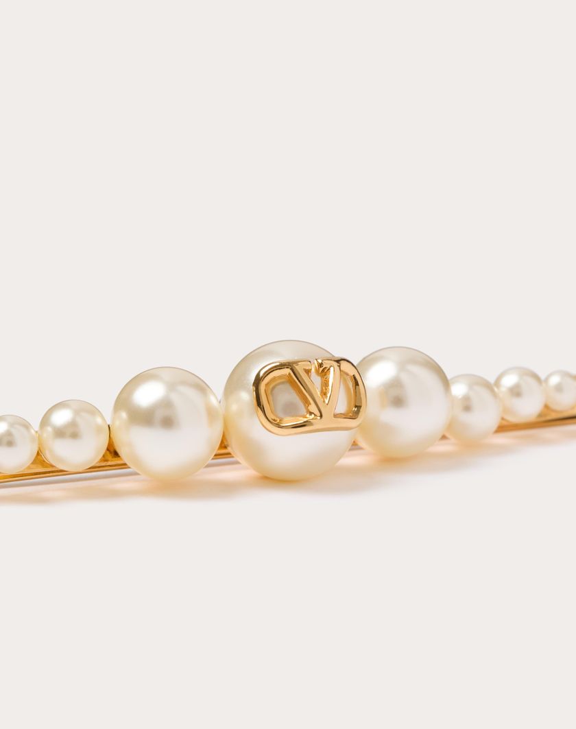 Valentino Handbags Fermaglio Per Capelli Vlogo Signature In Metallo E Perle per Donna in Oro | Valentino IT Qualità