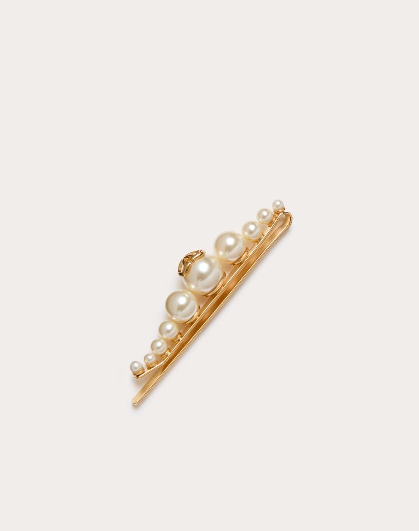 Valentino Handbags Fermaglio Per Capelli Vlogo Signature In Metallo E Perle per Donna in Oro | Valentino IT Qualità