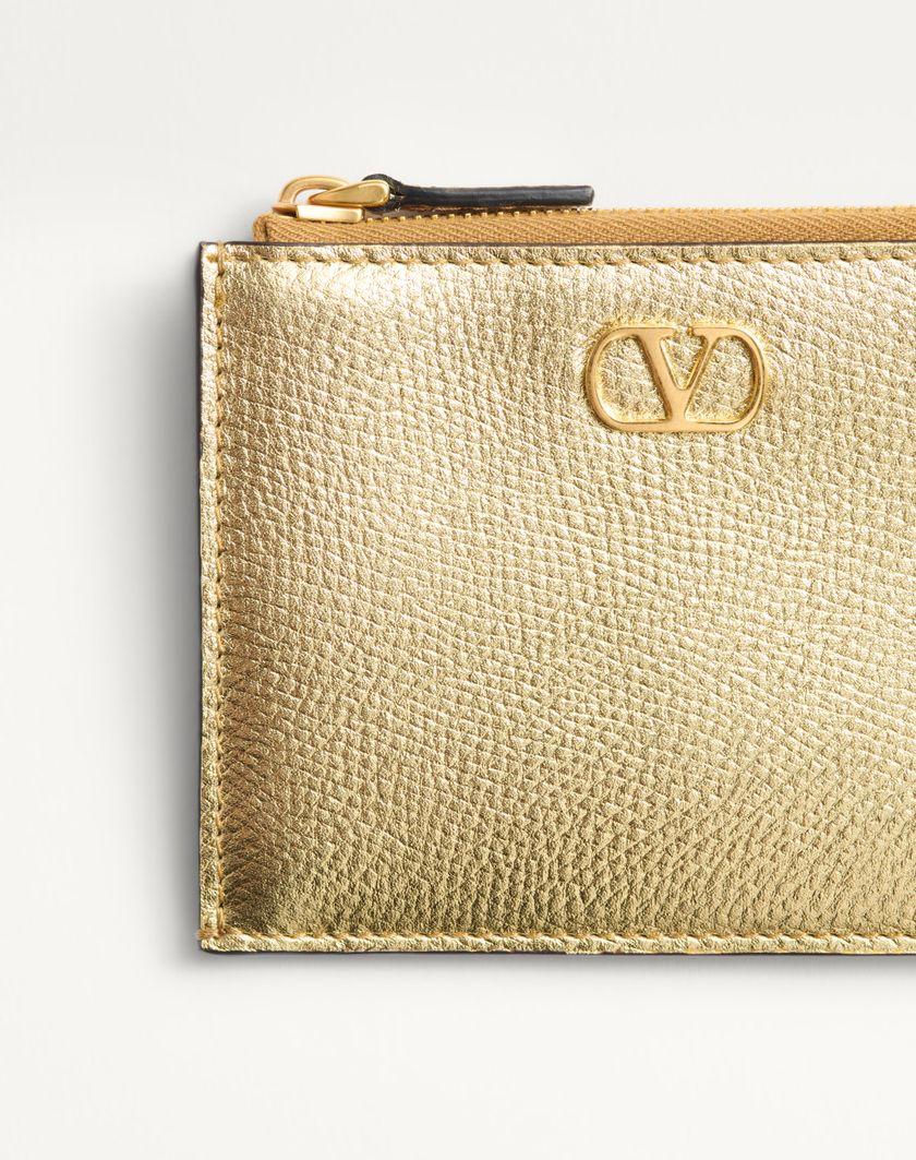 Valentino Handbags Portacarte Vlogo Signature In Vitello Granato Laminato per Donna in Antique Brass | Valentino IT Promozione