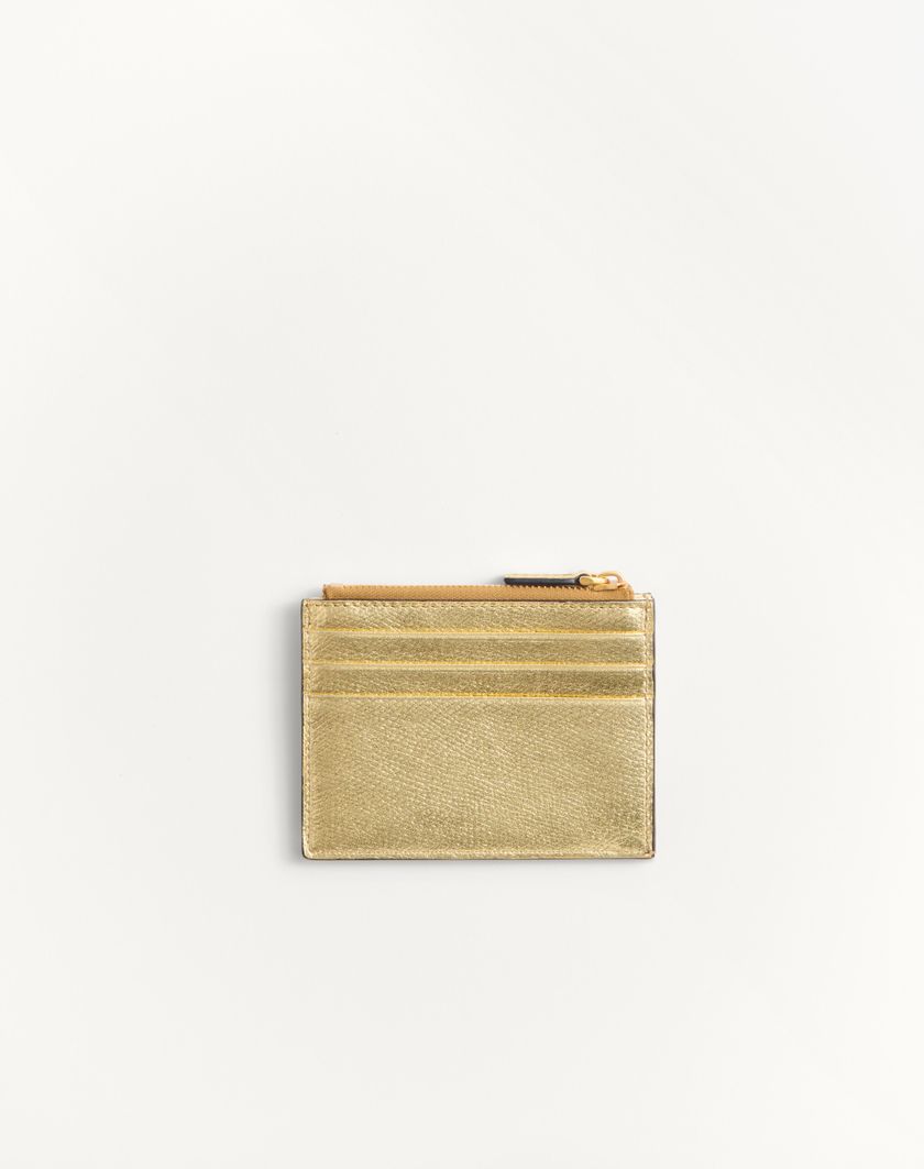 Valentino Handbags Portacarte Vlogo Signature In Vitello Granato Laminato per Donna in Antique Brass | Valentino IT Promozione