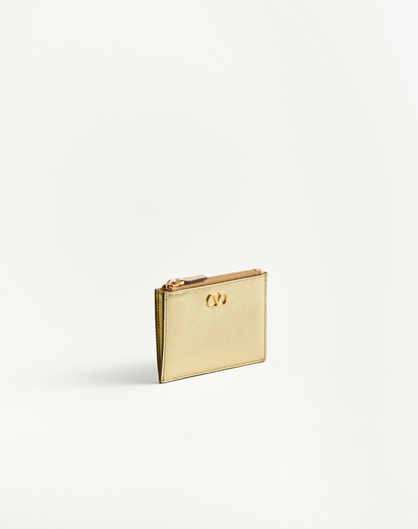 Valentino Handbags Portacarte Vlogo Signature In Vitello Granato Laminato per Donna in Antique Brass | Valentino IT Promozione