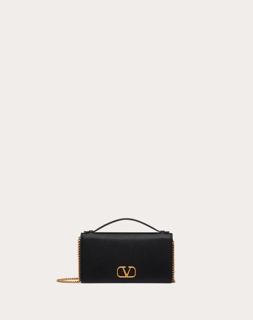Valentino Handbags Portafoglio Con Catena Vlogo Signature In Vitello Granato per Donna in Nero | Valentino IT Promozione Limitata