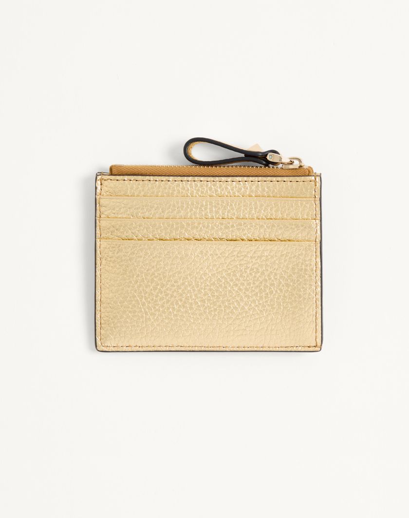 Valentino Handbags Portacarte Con Zip Rockstud In Vitello Granato Laminato per Donna in Antique Brass | Valentino IT Shopping Online