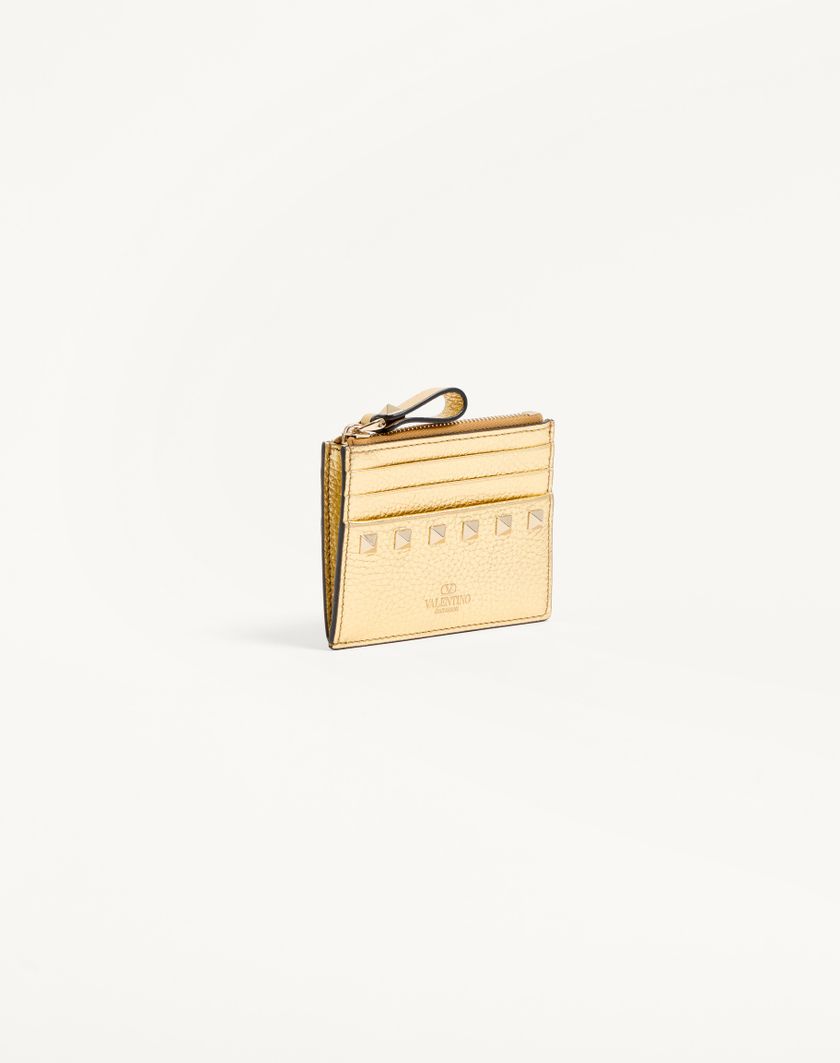 Valentino Handbags Portacarte Con Zip Rockstud In Vitello Granato Laminato per Donna in Antique Brass | Valentino IT Shopping Online
