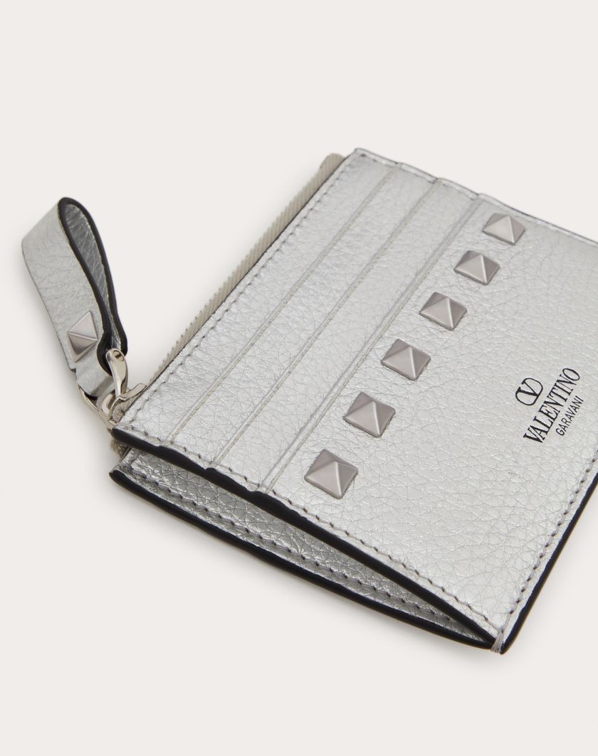 Valentino Handbags Portacarte Con Zip Rockstud In Vitello Granato Metallizzato per Donna in Argento | Valentino IT Sconto