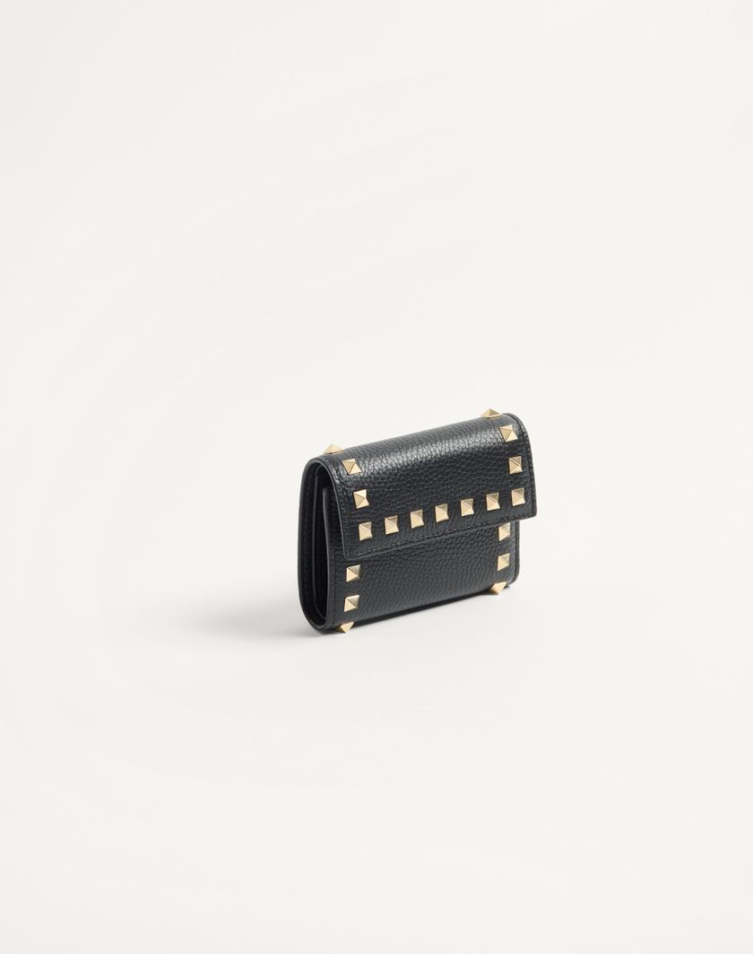 Valentino Handbags Portafoglio Trifold Rockstud In Vitello Granato per Donna in Nero | Valentino IT Offerta