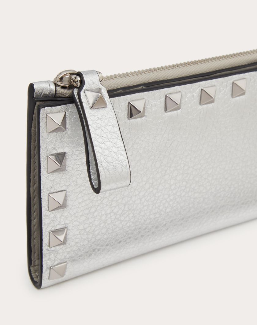 Valentino Handbags Portacarte Con Zip Rockstud In Vitello Granato Metallizzato per Donna in Argento | Valentino IT Hotsell