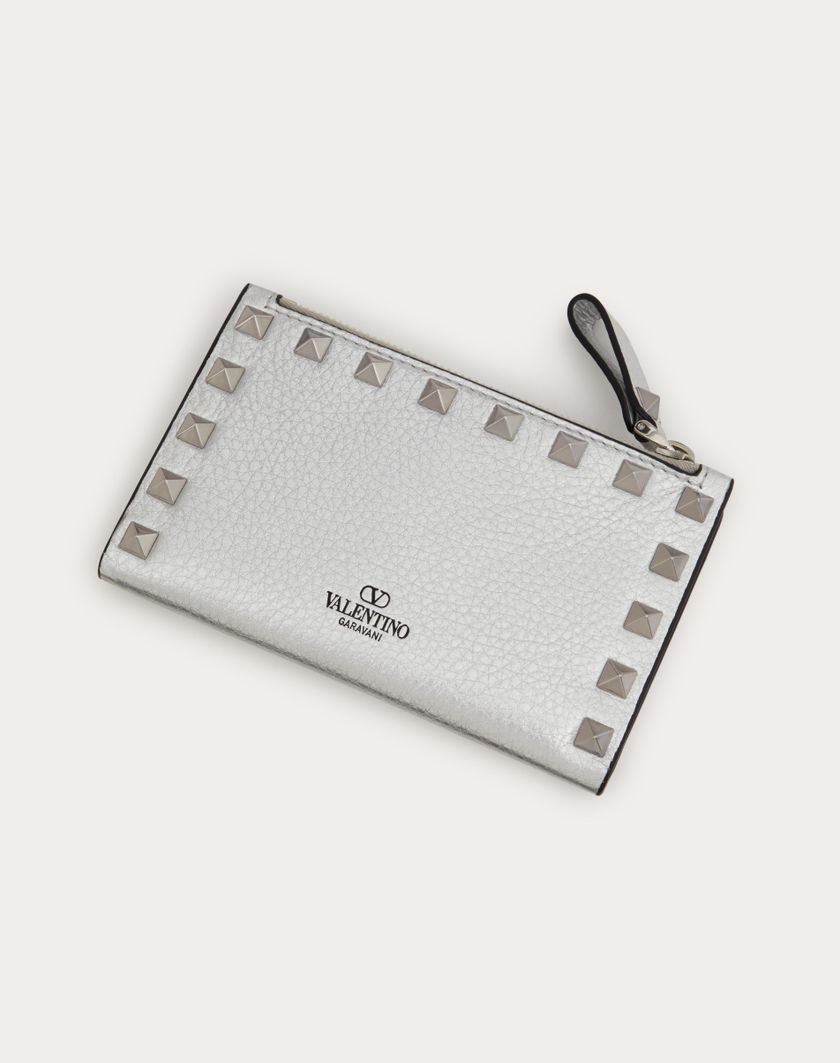 Valentino Handbags Portacarte Con Zip Rockstud In Vitello Granato Metallizzato per Donna in Argento | Valentino IT Hotsell