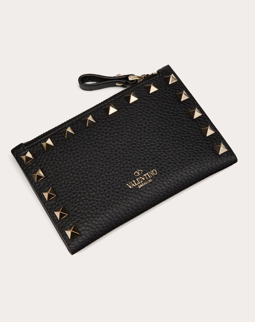 Valentino Handbags Portacarte Con Zip Rockstud In Vitello Granato per Donna in Poudre | Valentino IT Vendita Calda