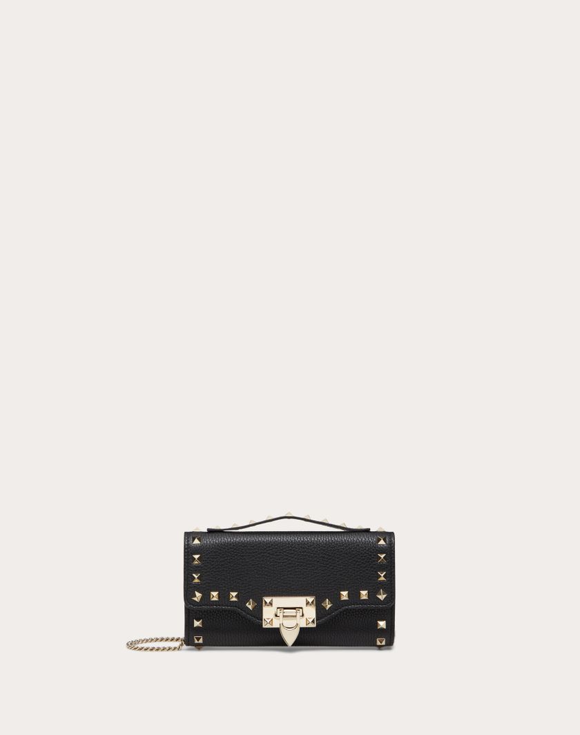 Valentino Handbags Portafoglio Con Catena Rockstud In Vitello Granato per Donna in Nero | Valentino IT Moda