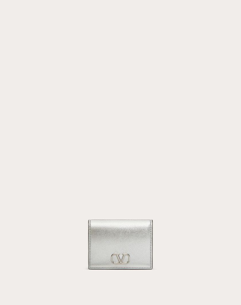 Valentino Handbags Portafoglio Compatto Vlogo Signature In Vitello Granato Metallizzato per Donna in Argento | Valentino IT Prezzo di fabbrica