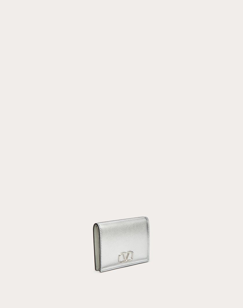 Valentino Handbags Portafoglio Compatto Vlogo Signature In Vitello Granato Metallizzato per Donna in Argento | Valentino IT Prezzo di fabbrica
