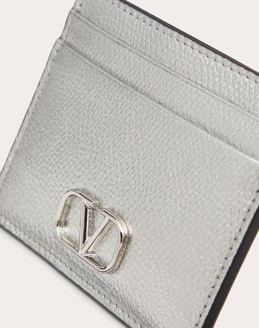 Valentino Handbags Portacarte Vlogo Signature In Vitello Granato Metallizzato per Donna in Argento | Valentino IT Grande vendita