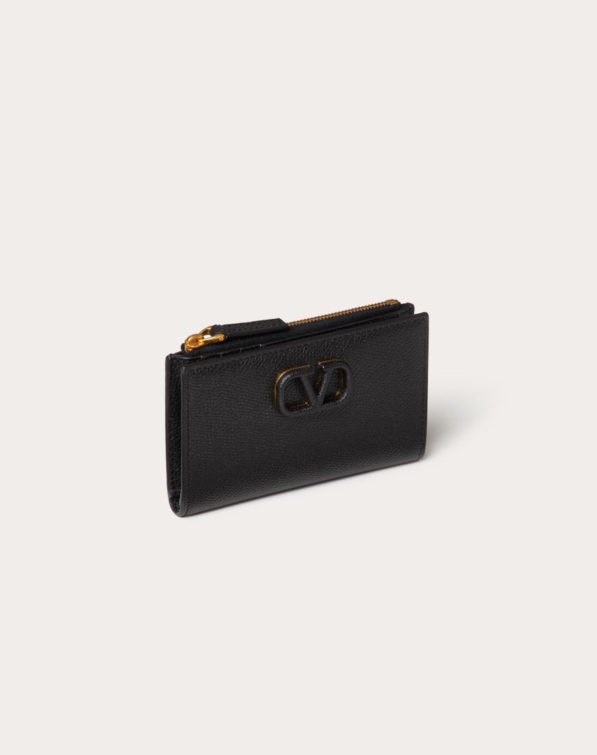 Valentino Handbags Portacarte Vlogo Signature In Vitello Granato Con Zip per Donna in Nero | Valentino IT Flash Sale