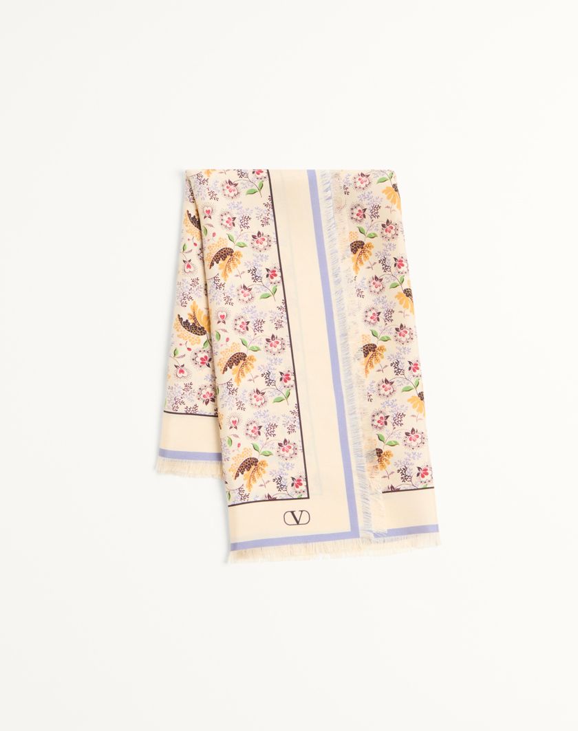 Valentino Handbags Foulard Papier Floral In Seta per Donna in Lilla | Valentino IT Offerta Pasqua