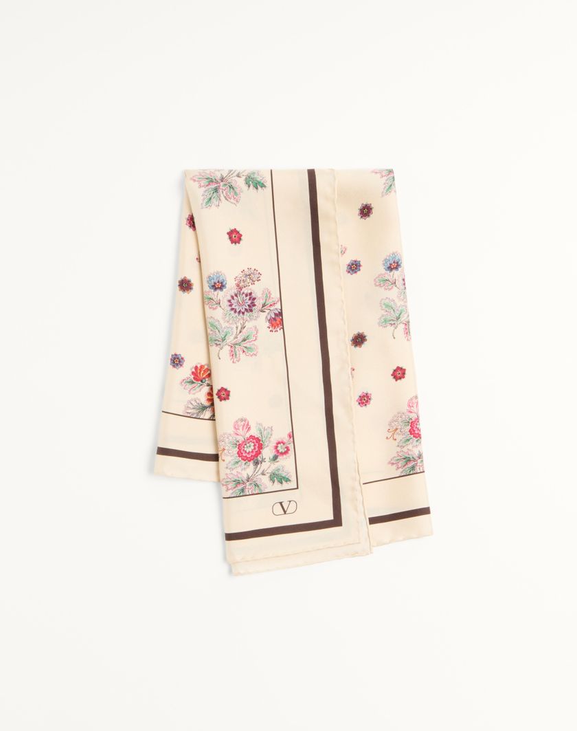 Valentino Handbags Foulard Papier Floral In Seta per Donna in Avorio/marrone | Valentino IT Offerta per la Festa della Mamma