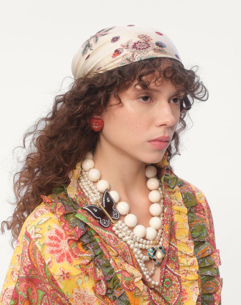 Valentino Handbags Foulard Papier Floral In Seta per Donna in Avorio/marrone | Valentino IT Offerta per la Festa della Mamma