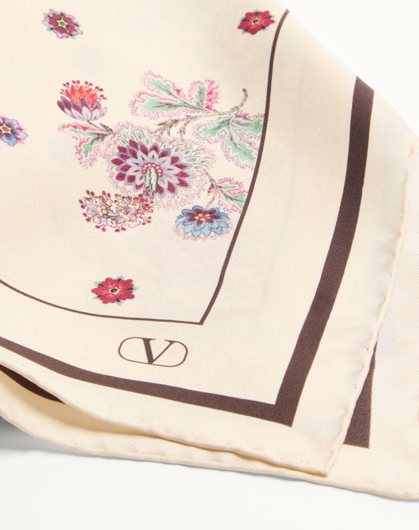 Valentino Handbags Foulard Papier Floral In Seta per Donna in Avorio/marrone | Valentino IT Offerta per la Festa della Mamma