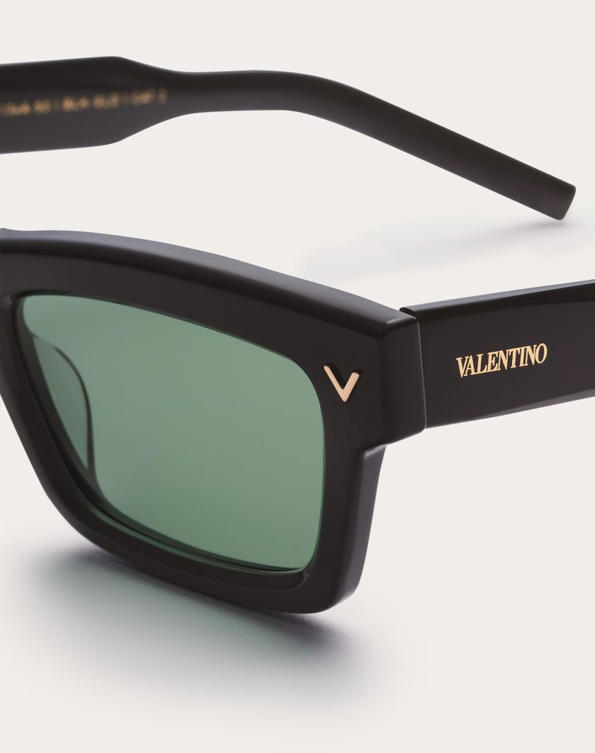Valentino Handbags V-sharp Occhiale Rettangolare In Acetato in Verde Scuro | Valentino IT Online Outlet