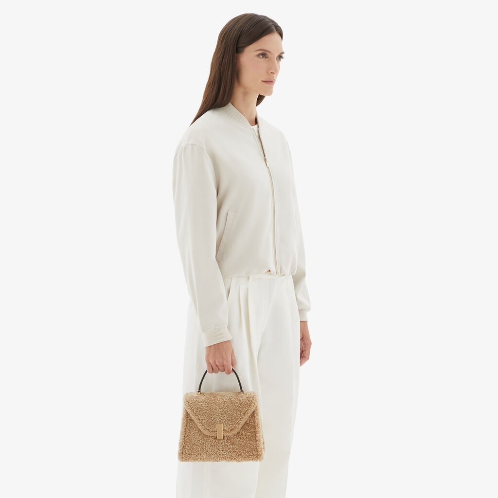 Valextra Borsa a mano da Donna di Lusso in Shearling Beige | Valextra Iside I Più Venduti