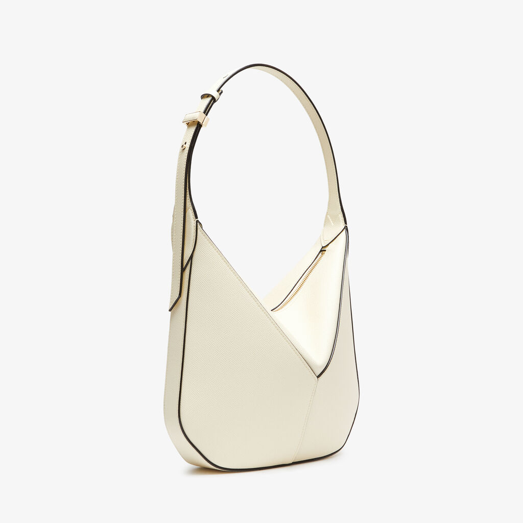 Valextra Borsa Hobo Vivi Mini | Pelle di vitello Millepunte Soft | Bianco Pergamena | Valextra Qualità