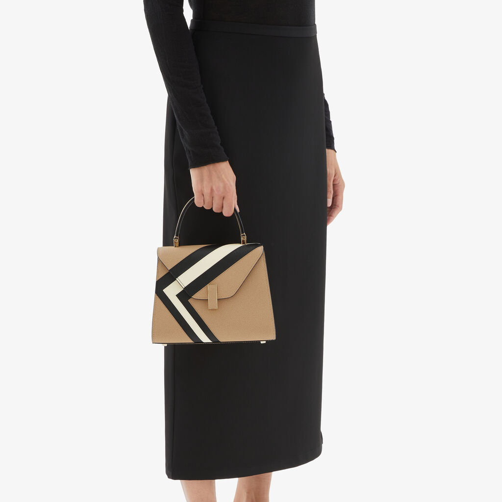 Valextra Borsa a mano da Donna Mini in Pelle Beige e Nera | Valextra Iside Fino Al -60%