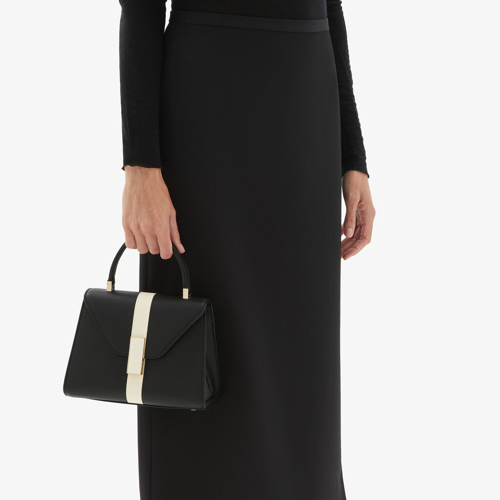 Valextra Borsetta a mano Donna Pelle intarsia Nera e Bianca | Valextra Iside Shopping Online