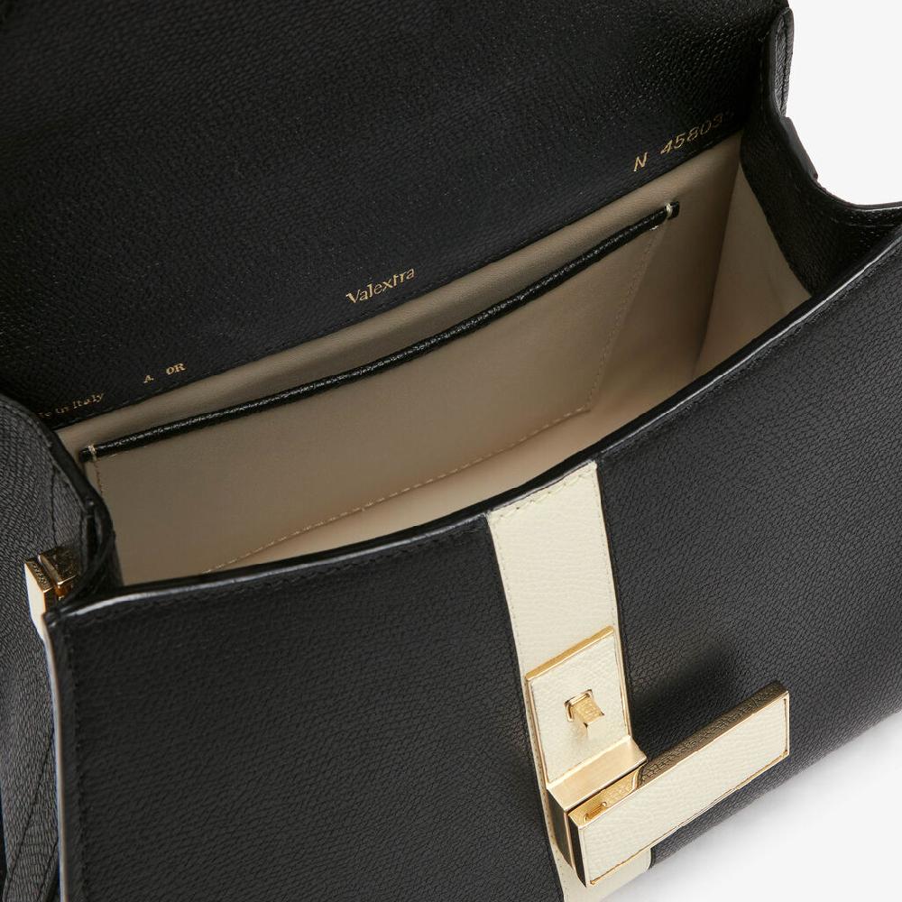 Valextra Borsetta a mano Donna Pelle intarsia Nera e Bianca | Valextra Iside Shopping Online