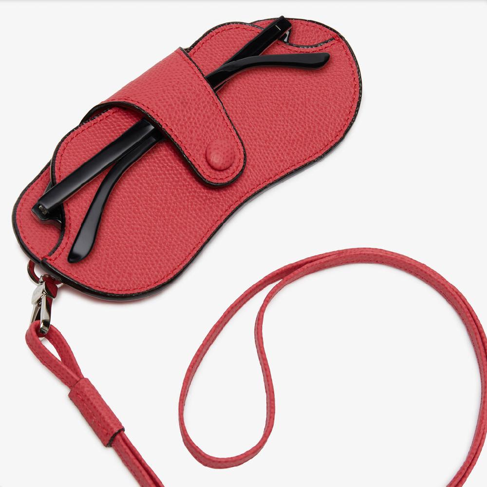 Valextra Porta Occhiali Con Tracolla | Pelle di vitello Millepunte | Rosa Fragola | Valextra Spedizione Gratuita