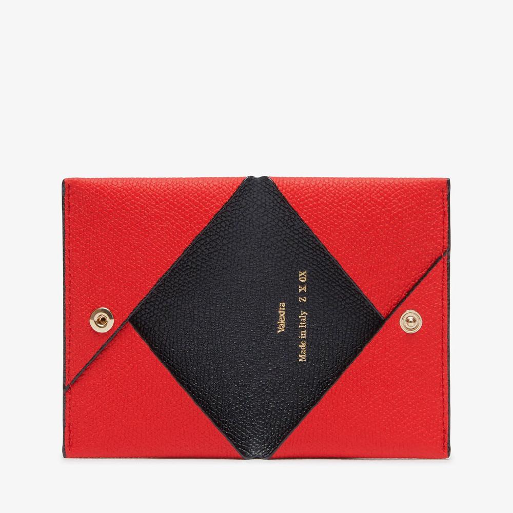 Valextra Porta carte con bottone da Donna in Pelle Rossa e Nera | Valextra Negozi Online