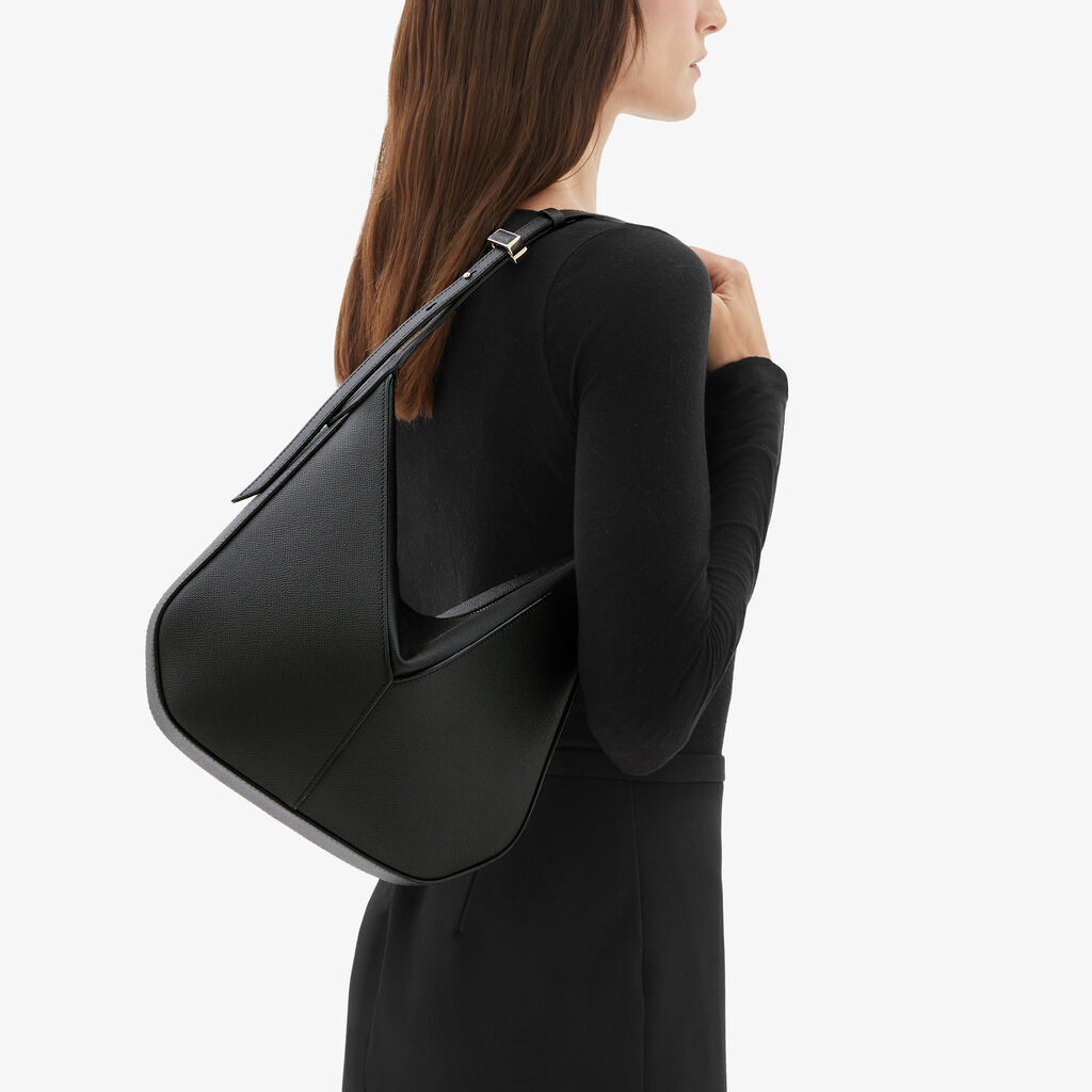 Valextra Borsa Hobo Vivi Mini | Pelle di vitello Millepunte Soft | Nero | Valextra Affare Del Giorno